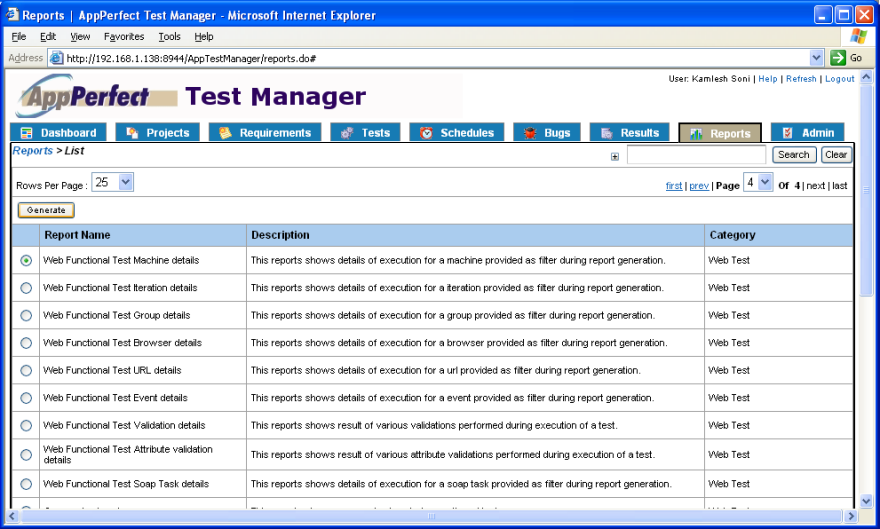 Cloud Testing : Test Manager reports view